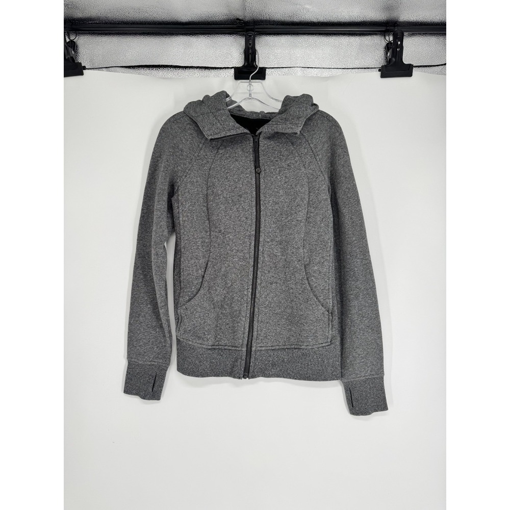 Lululemon Scuba Hoodie Light Cotton Fleece Heathered Speckled Black Sz 8 Jacket